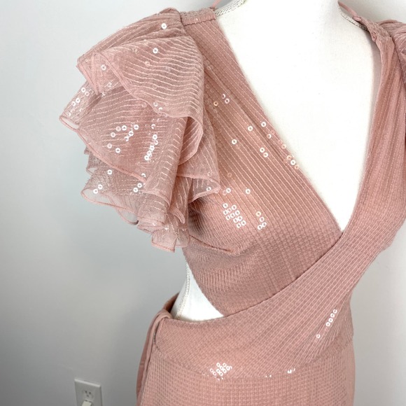 Mac Duggal Sequined Ruffled Cut Out Lace Up Gown In Rose Pink 10829 Size 8 New - Picture 6 of 16